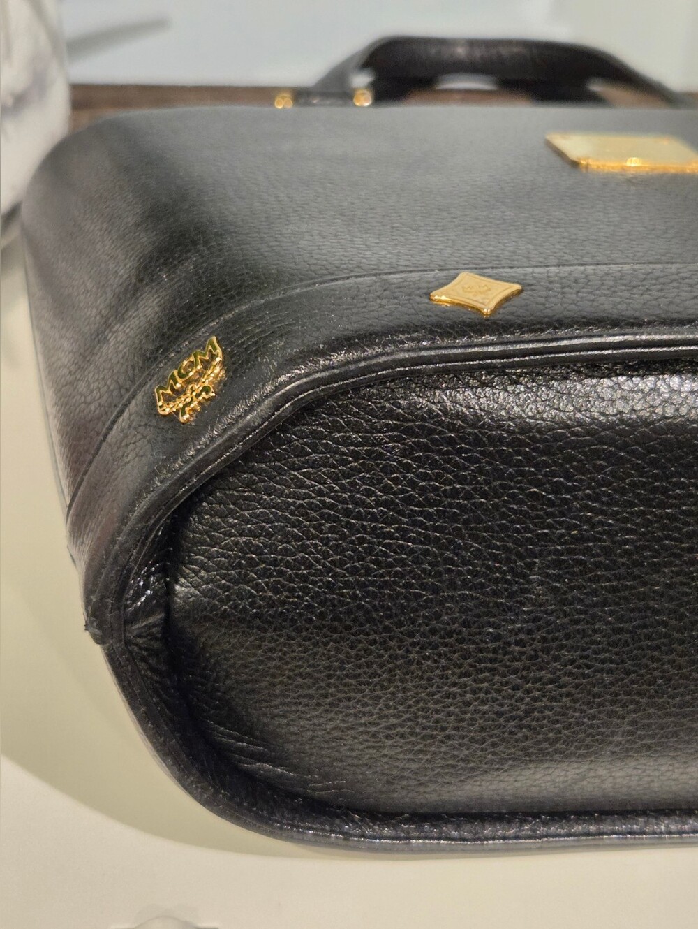 MCM Rare Vtg Michael Cromer Era München Black Pebbled Leather Studded Bag. - Picture 7 of 15